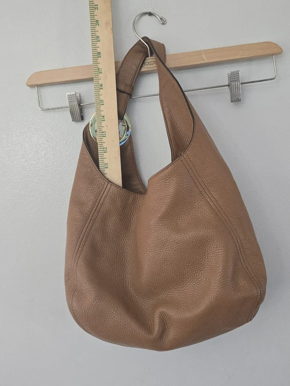 Michael Kors Tan Pebbled Leather Hobo with Gold Logo Charm